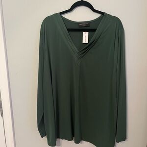 Lane Bryant Deep Green Long Sleeve V-Neck Top
